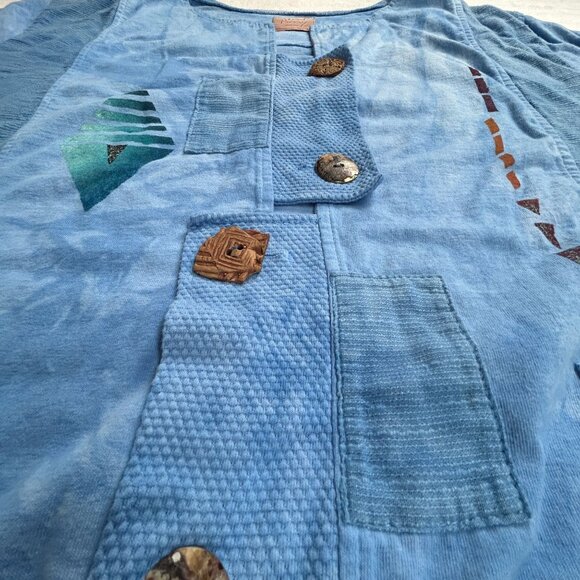 Steel Pony Womens Size 3 Blue Asymmetric Jacket Button Front Art to Wear Cotton - Picture 8 of 9